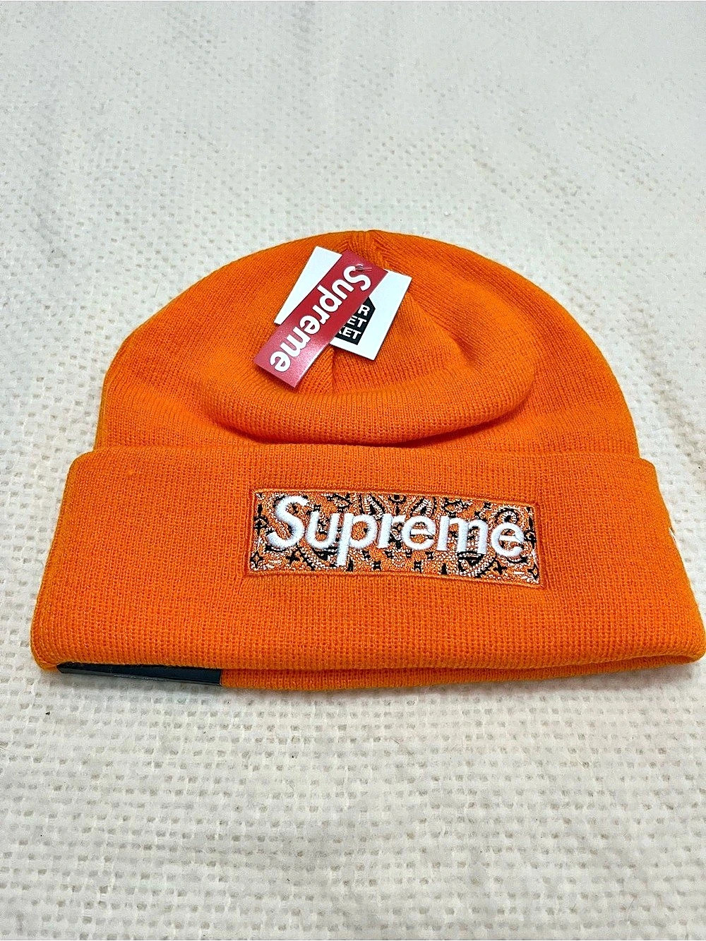 Supreme x New Era Bandana Box Logo Beanie Orange